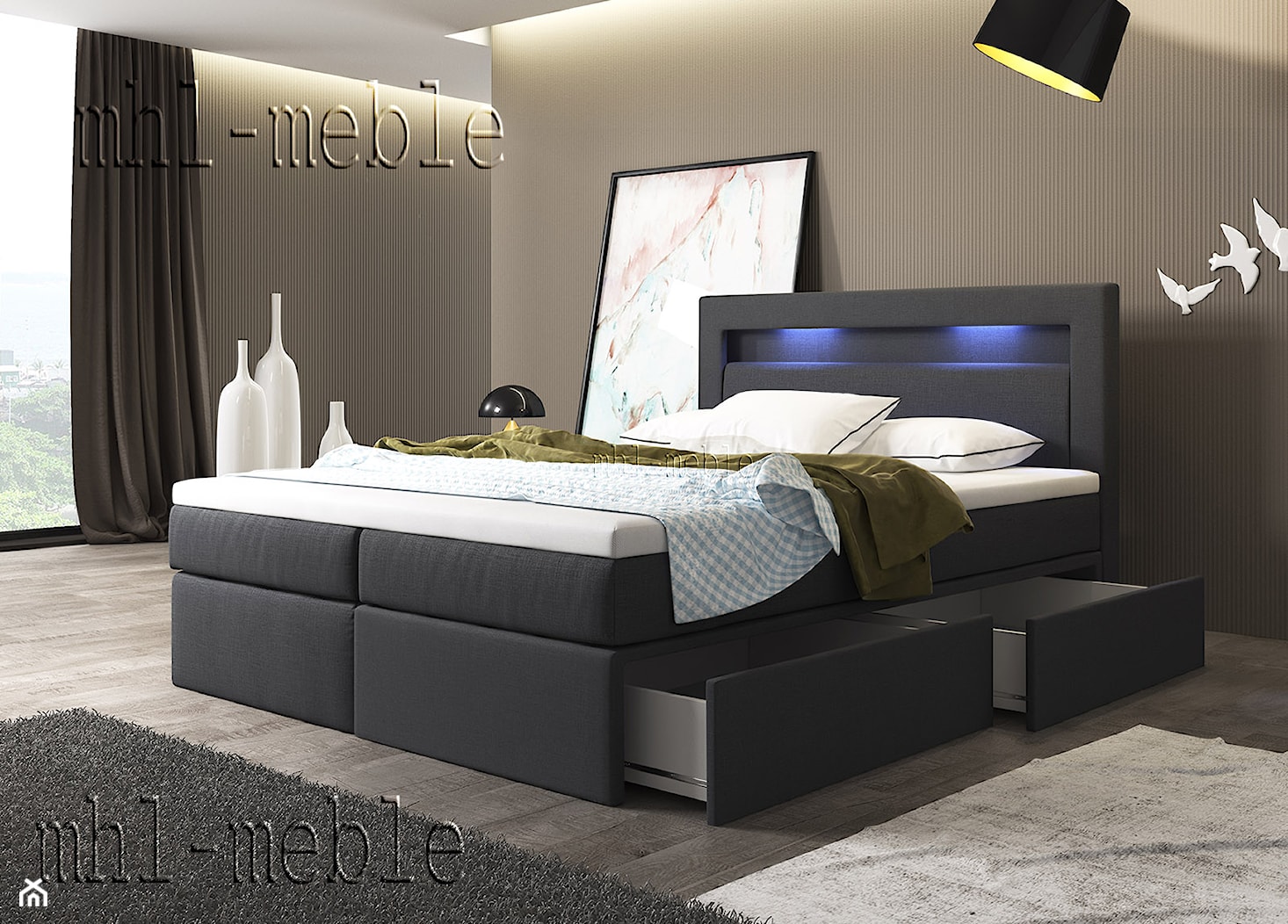 Lazio - łóżko kontynentalne z oświetleniem LED - zdjęcie od MHL MEBLE - Homebook