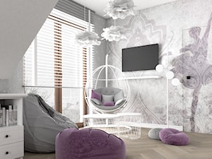 Różowy pokój dla 10 latki - Średni szary pokój dziecka dla nastolatka dla chłopca dla dziewczynki, styl glamour - zdjęcie od VINSO Projektowanie Wnętrz