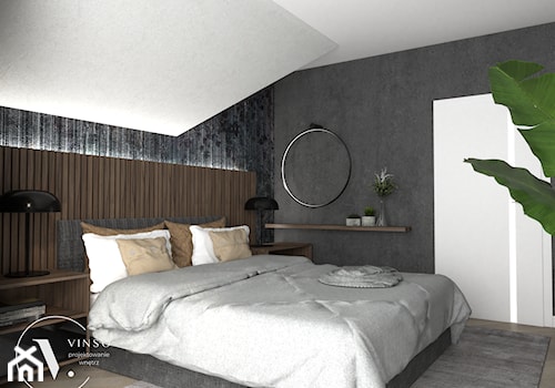 Elegancka sypialnia w 2 wersjach - Średnia beżowa szara sypialnia, styl nowoczesny - zdjęcie od VINSO Projektowanie Wnętrz