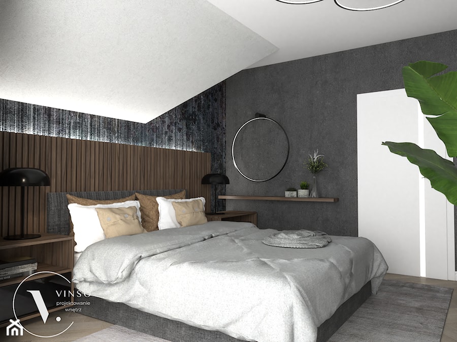 Elegancka sypialnia w 2 wersjach - Średnia beżowa szara sypialnia, styl nowoczesny - zdjęcie od VINSO Projektowanie Wnętrz