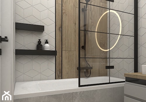 Skandynawska łazienka z czarnymi dodatkami - Mała łazienka, styl skandynawski - zdjęcie od VINSO Projektowanie Wnętrz