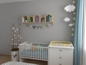 Mieszkanie 50 m2 w Krakowie - Mały szary pokój dziecka dla niemowlaka dla chłopca dla dziewczynki - zdjęcie od VINSO Projektowanie Wnętrz