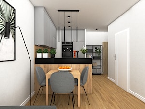 Kuchnia w dwóch wersjach w małym mieszkanku - Średnia otwarta beżowa biała z zabudowaną lodówką kuch ... - zdjęcie od VINSO Projektowanie Wnętrz
