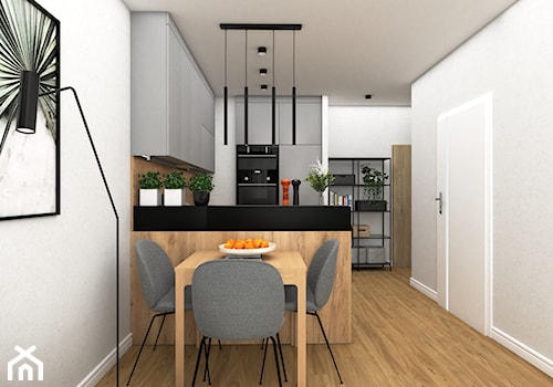Kuchnia w dwóch wersjach w małym mieszkanku - Średnia otwarta beżowa biała z zabudowaną lodówką kuchnia w kształcie litery u, styl nowoczesny - zdjęcie od VINSO Projektowanie Wnętrz