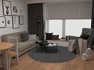 Salon z ceglaną ścianą w wersji białej - zdjęcie od VINSO Projektowanie Wnętrz