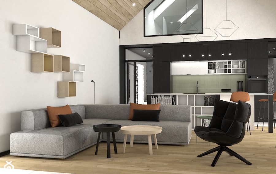 Dom typu nowoczesna stodoła - Salon, styl nowoczesny - zdjęcie od VINSO Projektowanie Wnętrz