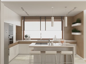 Projekt domu w Skawinie - Średnia otwarta kuchnia w kształcie litery l z wyspą z oknem, styl nowocz ... - zdjęcie od VINSO Projektowanie Wnętrz