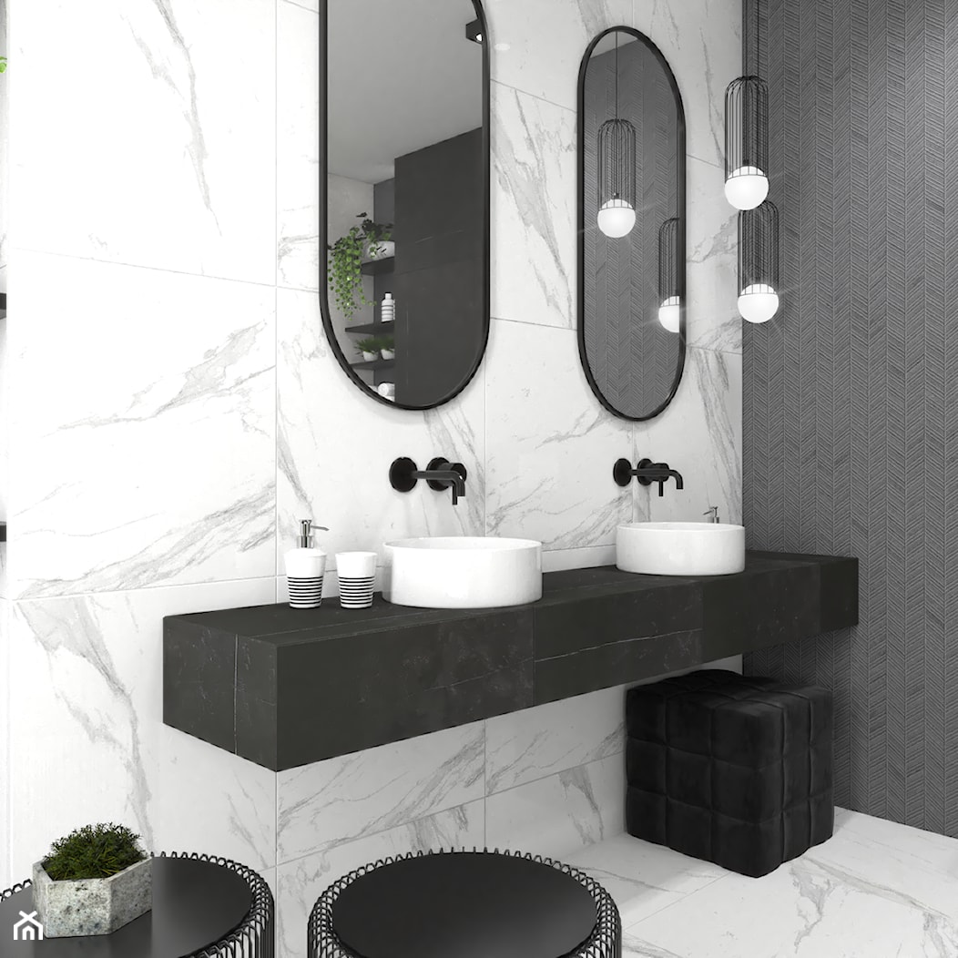 Minimalistyczna łazienka z zieloną ścianą - Łazienka - zdjęcie od VINSO Projektowanie Wnętrz - Homebook