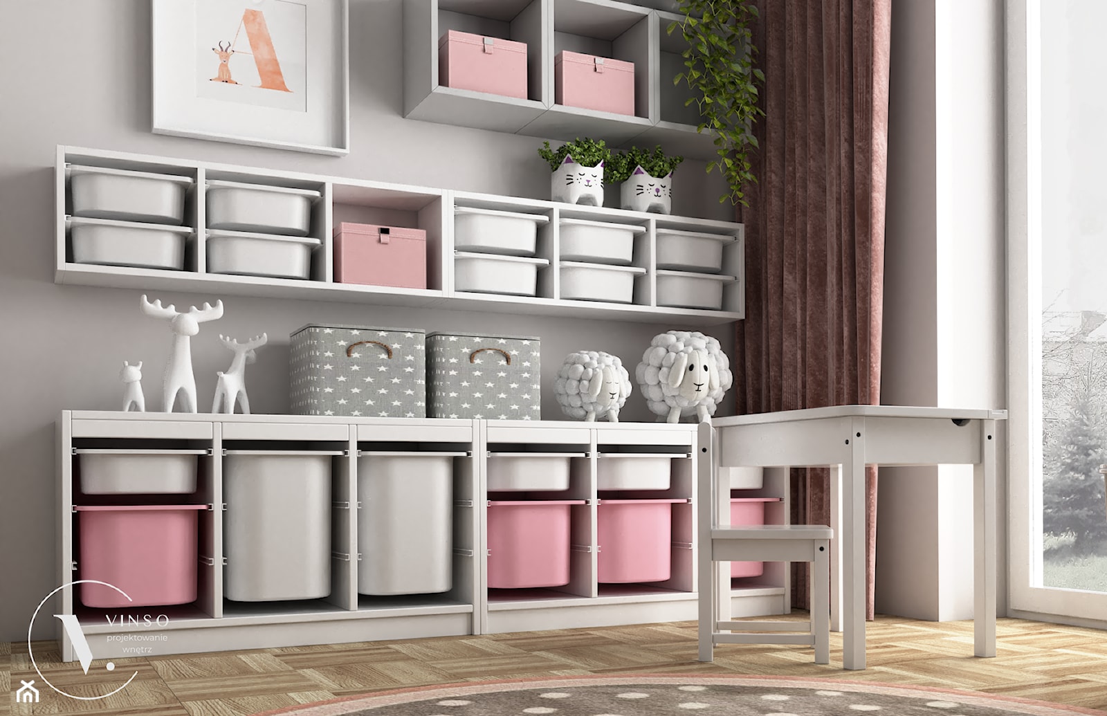 Różowy pokój dla małej dziewczynki - Pokój dziecka, styl skandynawski - zdjęcie od VINSO Projektowanie Wnętrz - Homebook