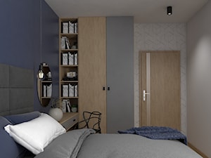 Mieszkanie na wynajem w Krakowie - Mała niebieska szara z biurkiem sypialnia, styl nowoczesny - zdjęcie od VINSO Projektowanie Wnętrz