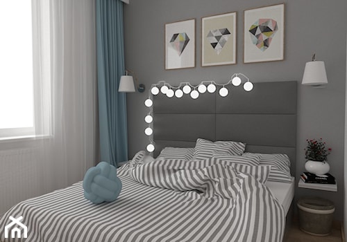 Mieszkanie 50 m2 w Krakowie - Mała szara sypialnia - zdjęcie od VINSO Projektowanie Wnętrz