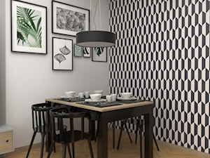 Mieszkanie na wynajem w Krakowie - inwestycja Pianissimo - Średnia biała czarna szara jadalnia jako osobne pomieszczenie, styl nowoczesny - zdjęcie od VINSO Projektowanie Wnętrz