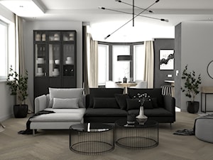Dom w Woli Rzędzińskiej - Średni czarny szary salon, styl nowoczesny - zdjęcie od VINSO Projektowanie Wnętrz