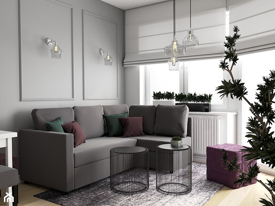 Kobiece mieszkanie z fioletowym akcentem - Salon, styl glamour - zdjęcie od VINSO Projektowanie Wnętrz