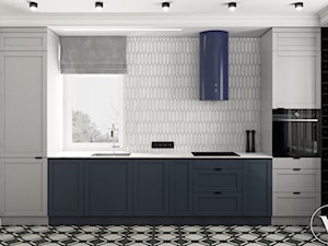 Pastelowa kuchnia z granatowym okapem - Kuchnia, styl nowoczesny - zdjęcie od VINSO Projektowanie Wnętrz