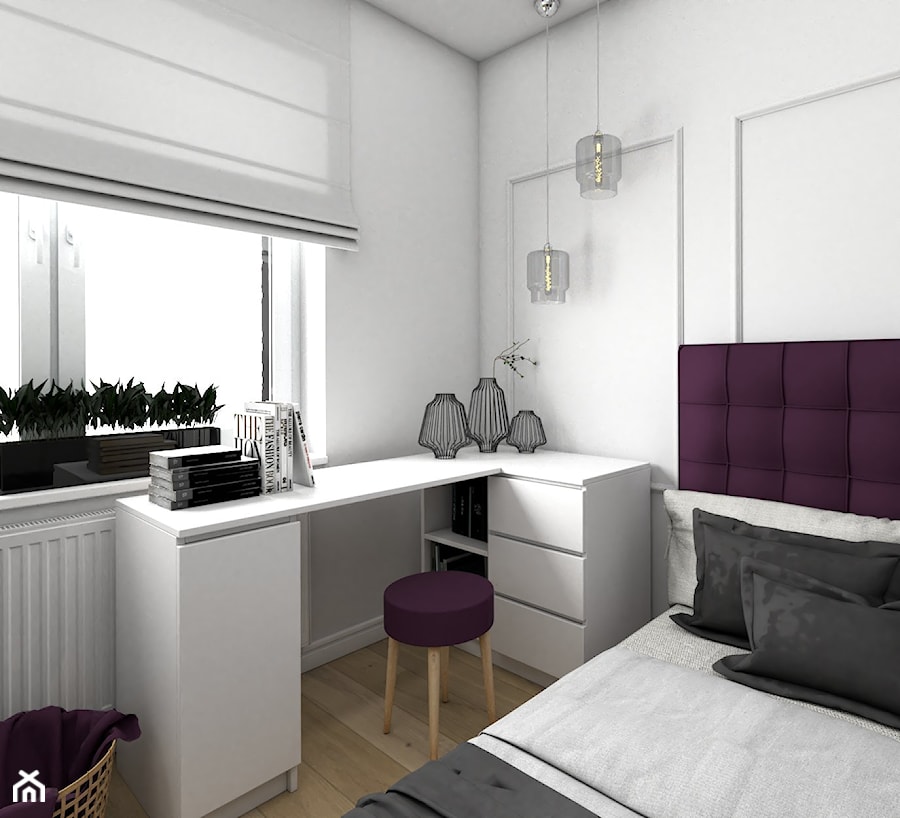 Kobiece mieszkanie z fioletowym akcentem - Sypialnia, styl glamour - zdjęcie od VINSO Projektowanie Wnętrz