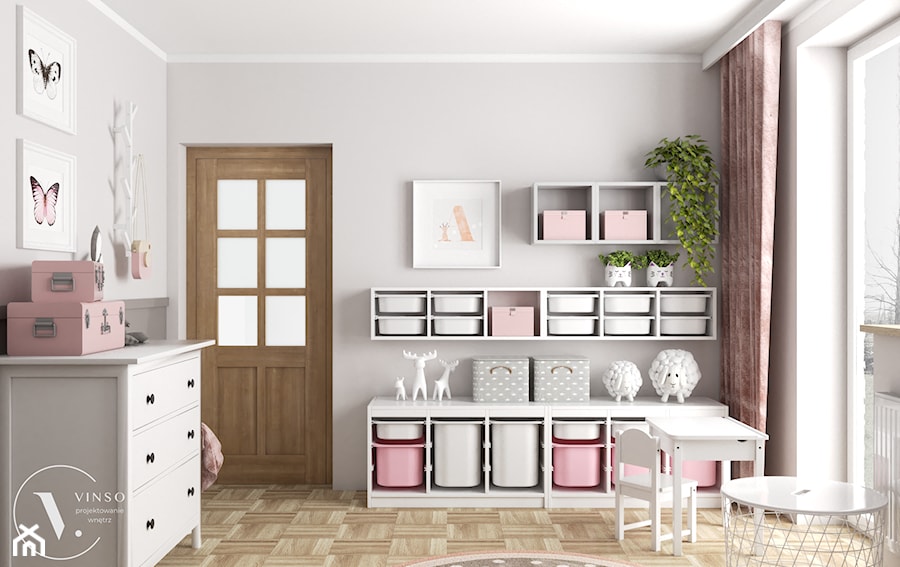 Różowy pokój dla małej dziewczynki - Pokój dziecka, styl skandynawski - zdjęcie od VINSO Projektowanie Wnętrz