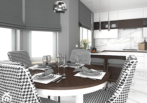 Dom w Woli Rzędzińskiej - Mała otwarta z salonem biała szara z zabudowaną lodówką kuchnia w kształcie litery g z oknem, styl nowoczesny - zdjęcie od VINSO Projektowanie Wnętrz
