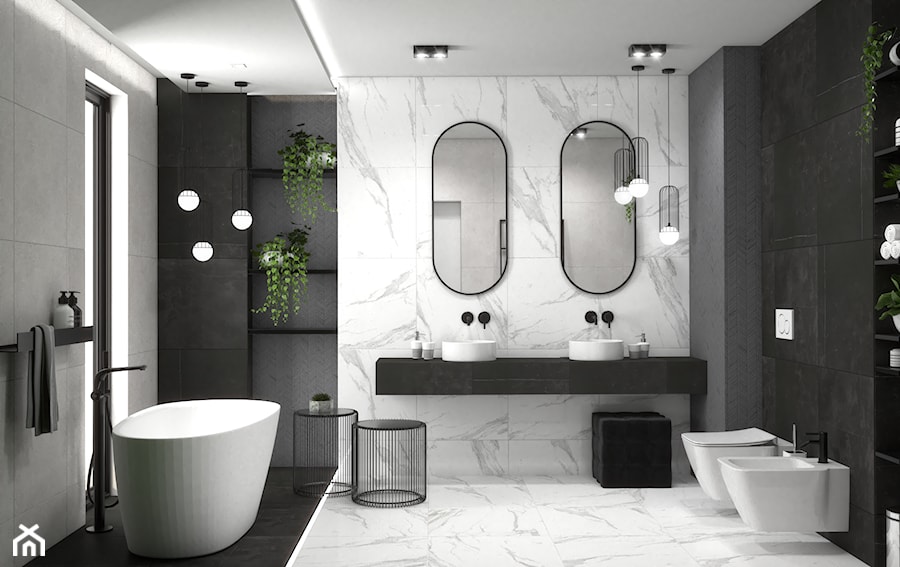 Minimalistyczna łazienka z zieloną ścianą - Łazienka, styl minimalistyczny - zdjęcie od VINSO Projektowanie Wnętrz