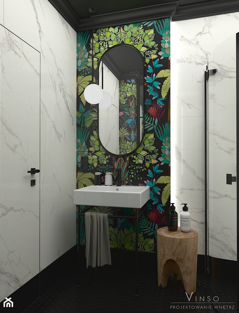 Stylowa łazienka z czarnym sufitem - Łazienka, styl nowoczesny - zdjęcie od VINSO Projektowanie Wnętrz - Homebook
