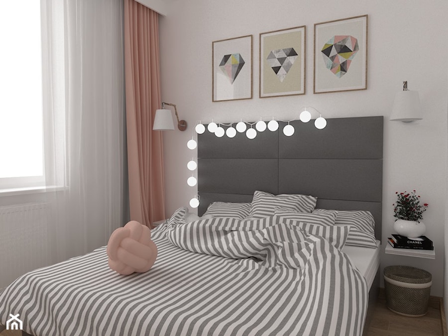 Mieszkanie 50 m2 w Krakowie - Mała beżowa sypialnia - zdjęcie od VINSO Projektowanie Wnętrz