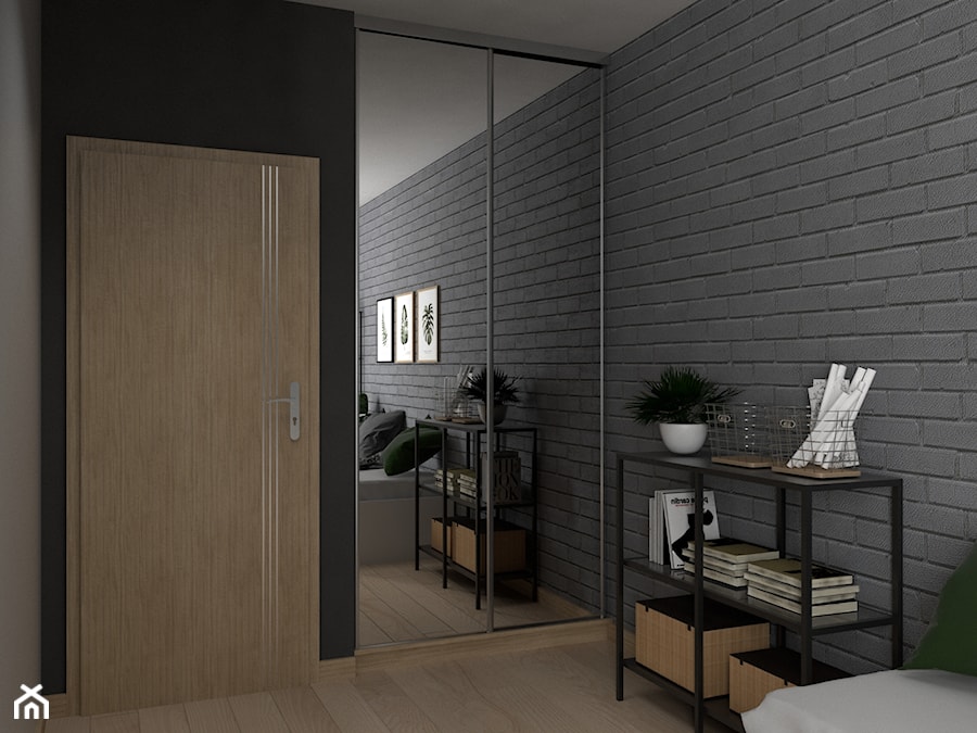 Mieszkanie na wynajem w Krakowie - Średnia czarna szara sypialnia, styl industrialny - zdjęcie od VINSO Projektowanie Wnętrz
