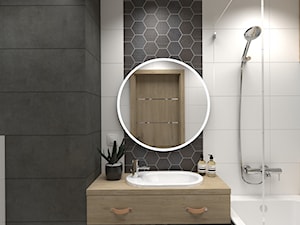Mieszkanie na wynajem w Krakowie - inwestycja Pianissimo - Mała czarna szara łazienka w bloku w domu ... - zdjęcie od VINSO Projektowanie Wnętrz