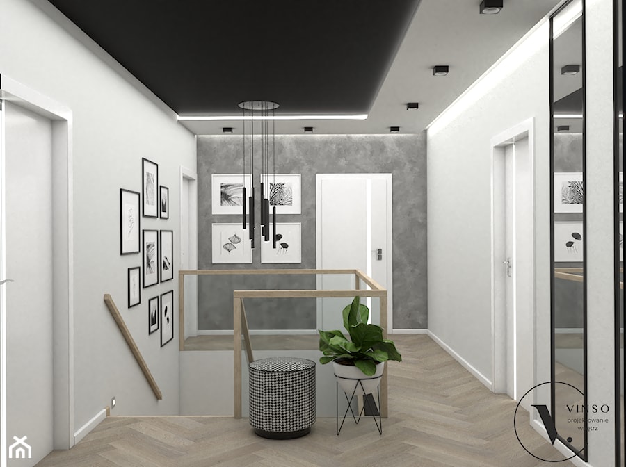 Koncepcja nowoczesnego holu w czarno- białej kolorystyce - Hol / przedpokój, styl nowoczesny - zdjęcie od VINSO Projektowanie Wnętrz