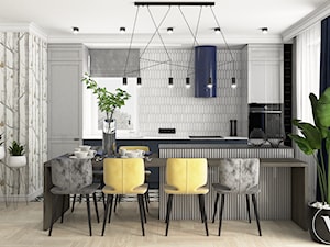 Pastelowa kuchnia z granatowym okapem - Kuchnia, styl nowoczesny - zdjęcie od VINSO Projektowanie Wnętrz