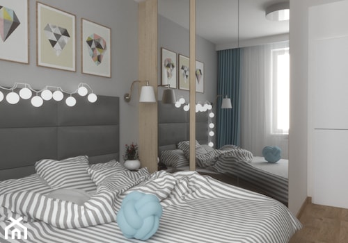Mieszkanie 50 m2 w Krakowie - Średnia biała szara sypialnia - zdjęcie od VINSO Projektowanie Wnętrz