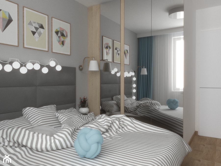 Mieszkanie 50 m2 w Krakowie - Średnia biała szara sypialnia - zdjęcie od VINSO Projektowanie Wnętrz