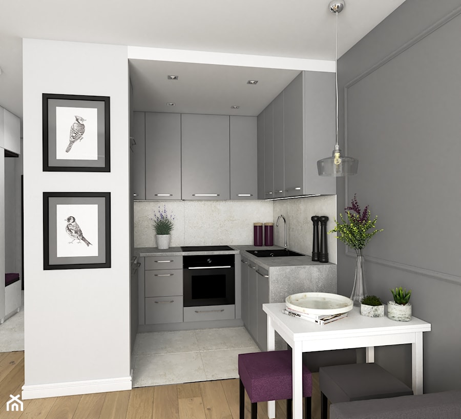 Kobiece mieszkanie z fioletowym akcentem - Kuchnia, styl glamour - zdjęcie od VINSO Projektowanie Wnętrz