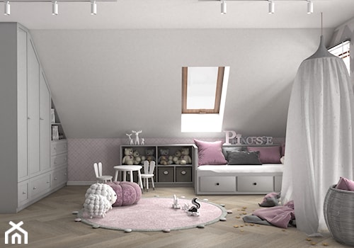 Różowy pokój dla księżniczki - Duży biały szary pokój dziecka dla dziecka dla dziewczynki, styl gla ... - zdjęcie od VINSO Projektowanie Wnętrz