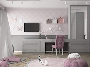 Różowy pokój dla księżniczki - Duży różowy szary pokój dziecka dla dziecka dla dziewczynki, styl gl ... - zdjęcie od VINSO Projektowanie Wnętrz