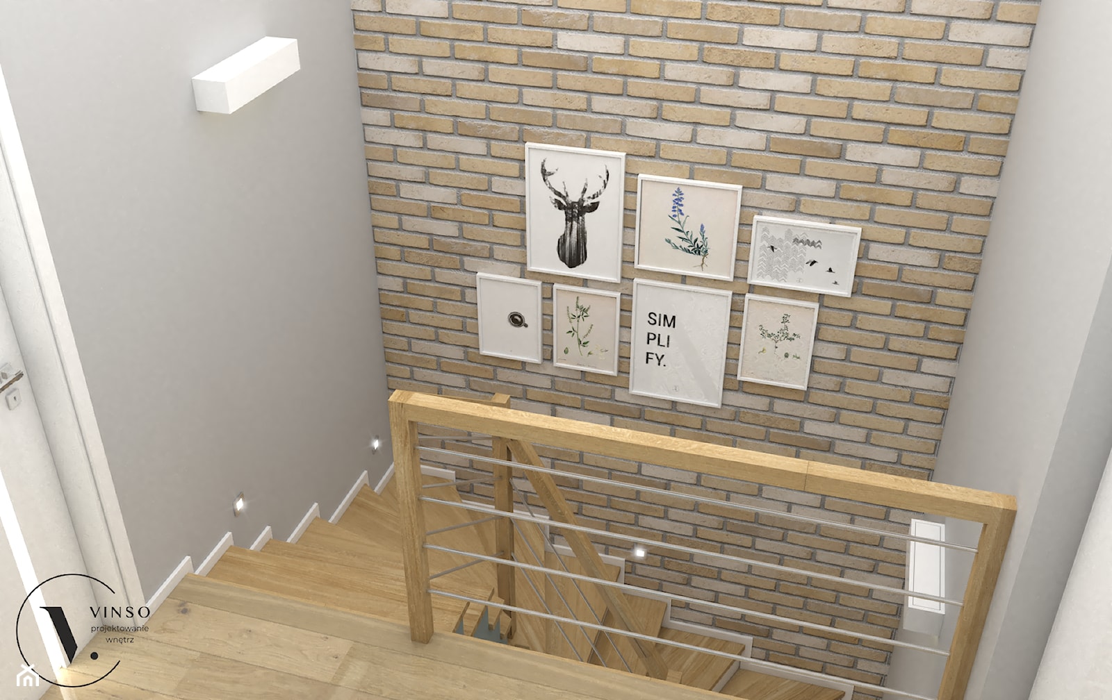 Klatka schodowa z miętową ścianą - Schody, styl rustykalny - zdjęcie od VINSO Projektowanie Wnętrz - Homebook
