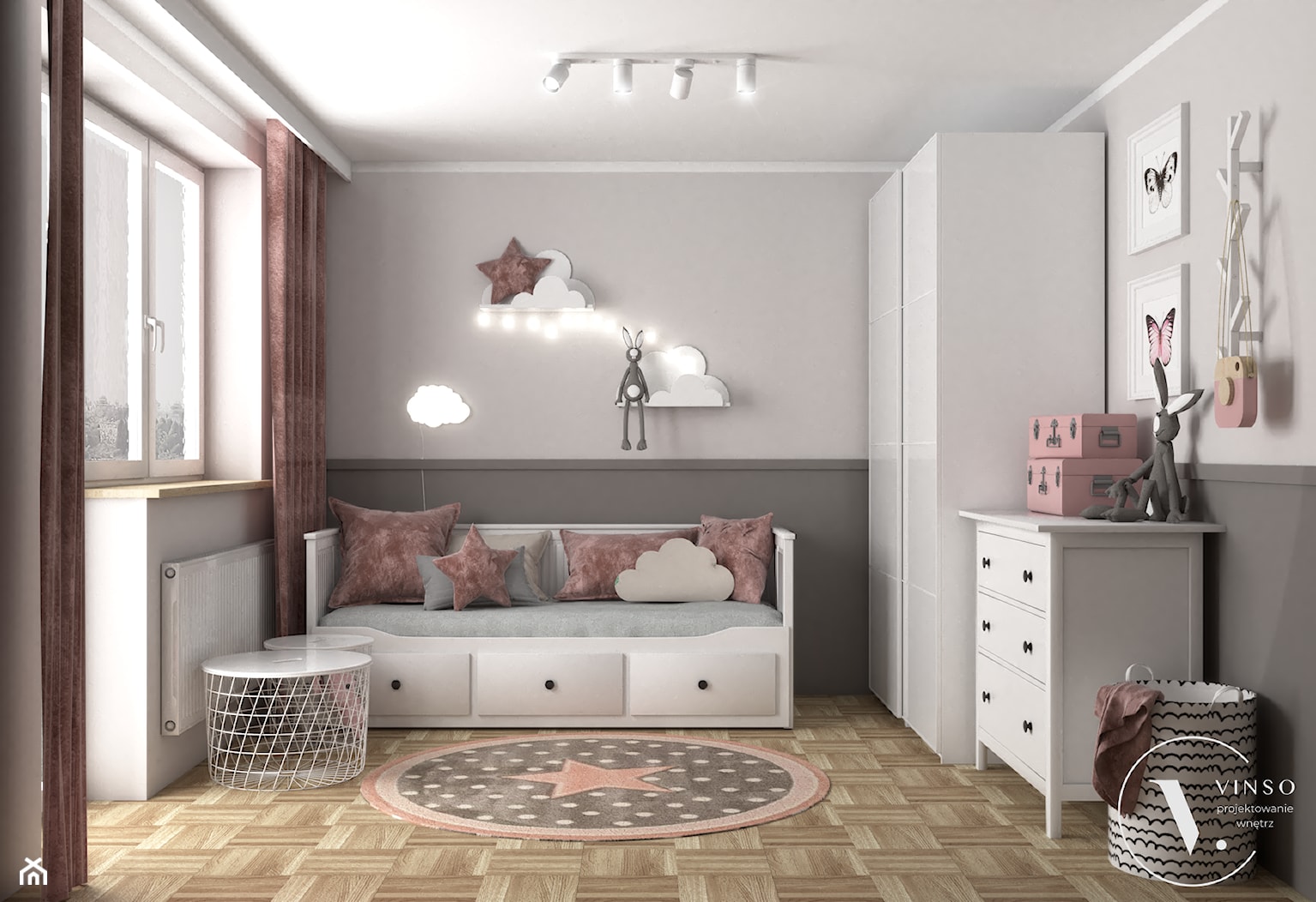 Różowy pokój dla małej dziewczynki - Pokój dziecka, styl skandynawski - zdjęcie od VINSO Projektowanie Wnętrz - Homebook