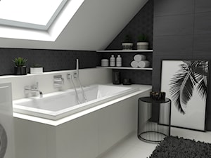 Dom w Woli Rzędzińskiej - Średnia na poddaszu z pralką / suszarką łazienka z oknem, styl nowoczesny - zdjęcie od VINSO Projektowanie Wnętrz