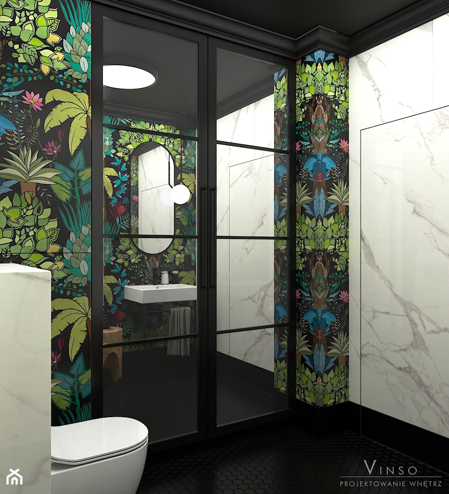 Stylowa łazienka z czarnym sufitem - Łazienka, styl nowoczesny - zdjęcie od VINSO Projektowanie Wnętrz