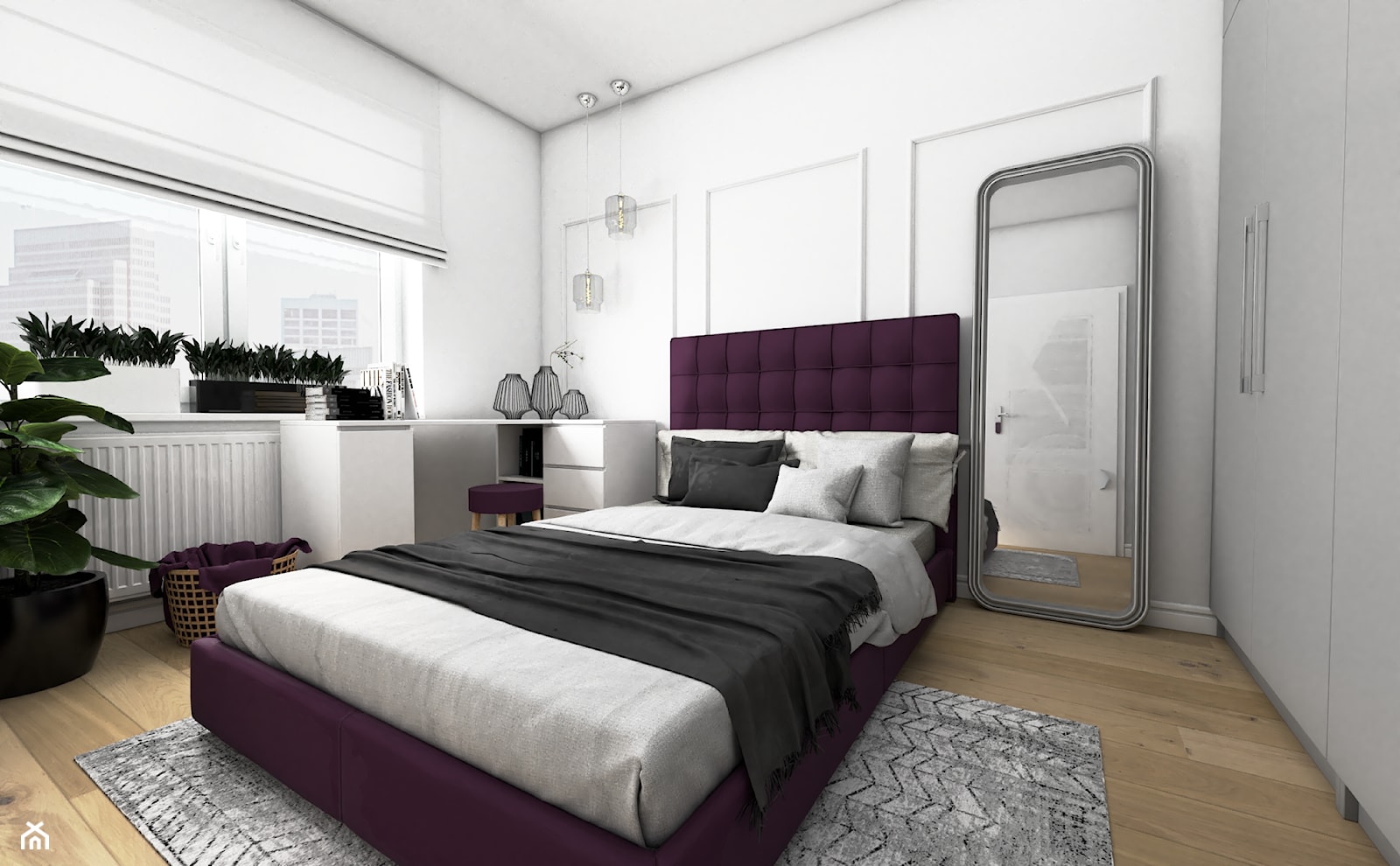 Kobiece mieszkanie z fioletowym akcentem - Sypialnia, styl glamour - zdjęcie od VINSO Projektowanie Wnętrz - Homebook
