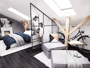 Aranżacja mieszkania przy ul. Grubby w Gdańsku - Średnia biała sypialnia na poddaszu, styl industrialny - zdjęcie od Szlachta Pracownia Projektowa
