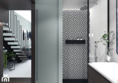 Wrocławski Szyk - Średnia bez okna z lustrem z marmurową podłogą łazienka, styl nowoczesny - zdjęcie od Szlachta Pracownia Projektowa