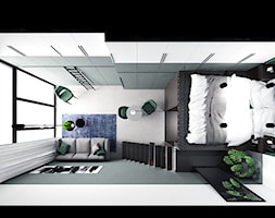 Wrocławski Szyk - Mała biała czarna sypialnia na antresoli, styl nowoczesny - zdjęcie od Szlachta Pracownia Projektowa - Homebook