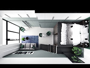 Wrocławski Szyk - Mała biała czarna sypialnia na antresoli, styl nowoczesny - zdjęcie od Szlachta Pracownia Projektowa