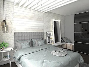 Aranżacja mieszkania ul. Myśliwska - Duża biała szara sypialnia, styl skandynawski - zdjęcie od Szlachta Pracownia Projektowa