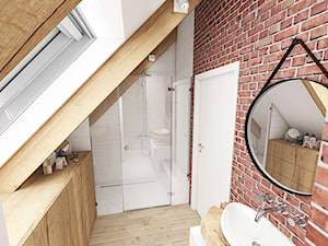 Aranżacja wnętrza domu w Konarzynkach - Średnia na poddaszu łazienka z oknem, styl vintage - zdjęcie od Szlachta Pracownia Projektowa