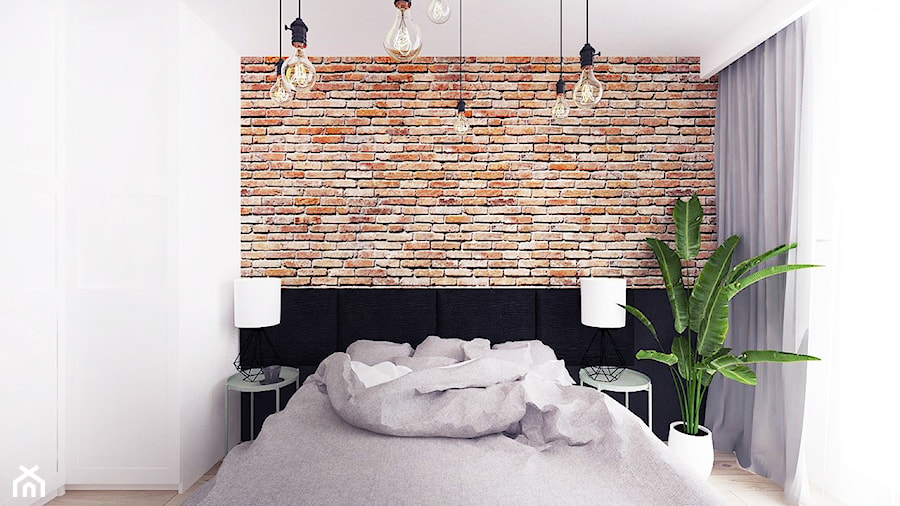 Jesionowa- Gdańsk Wrzeszcz - Średnia biała czarna sypialnia, styl industrialny - zdjęcie od Szlachta Pracownia Projektowa