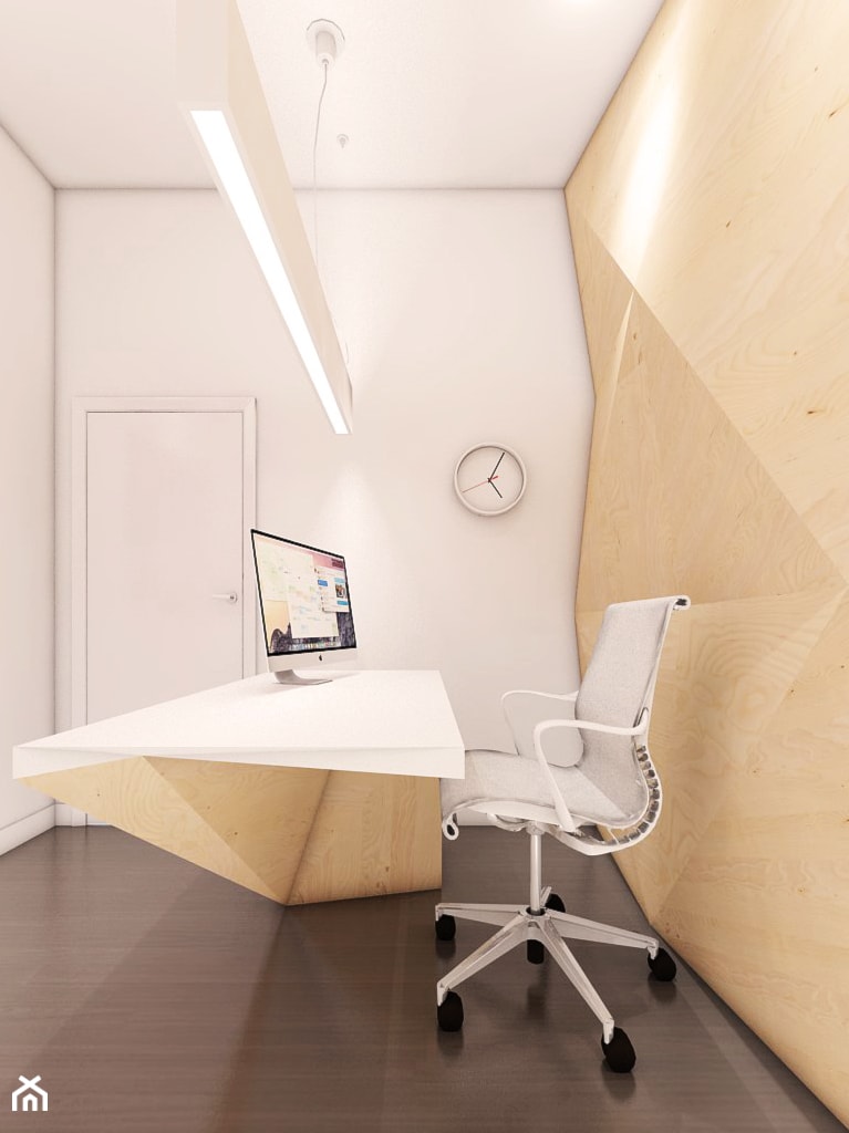 Gabinet - Małe z zabudowanym biurkiem białe biuro, styl nowoczesny - zdjęcie od Szlachta Pracownia Projektowa