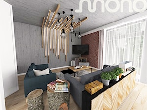 Aranżacja wnętrza domu w Konarzynkach - Średni biały brązowy szary salon, styl skandynawski - zdjęcie od Szlachta Pracownia Projektowa