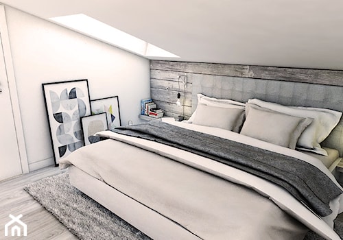 Metamorfoza mieszkania w Chojnicach - Duża biała sypialnia na poddaszu, styl industrialny - zdjęcie od Szlachta Pracownia Projektowa