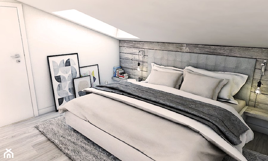 Metamorfoza mieszkania w Chojnicach - Duża biała sypialnia na poddaszu, styl industrialny - zdjęcie od Szlachta Pracownia Projektowa